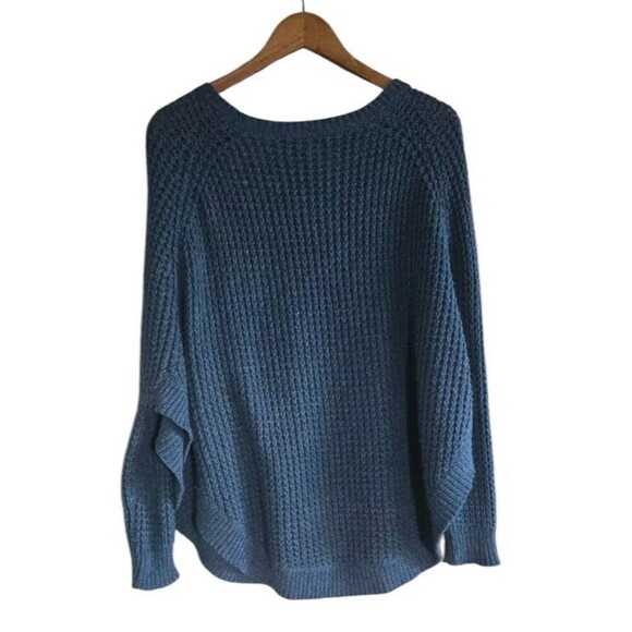 LRL Poncho Sweater Women's Large Blue Open Knit Cotton Blend - Picture 4 of 6